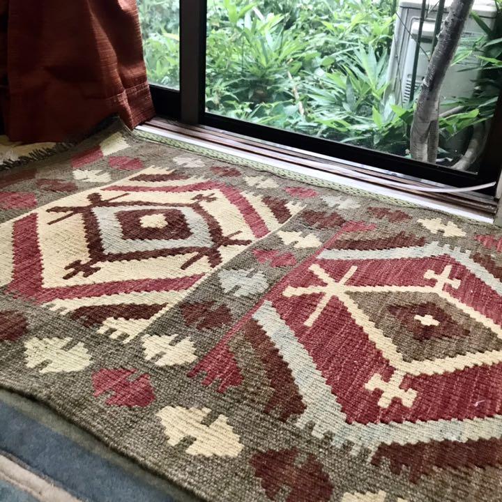 ペルシャカザックリバーシブルウールケリム/サイズ：60x90cm。  ..M1。