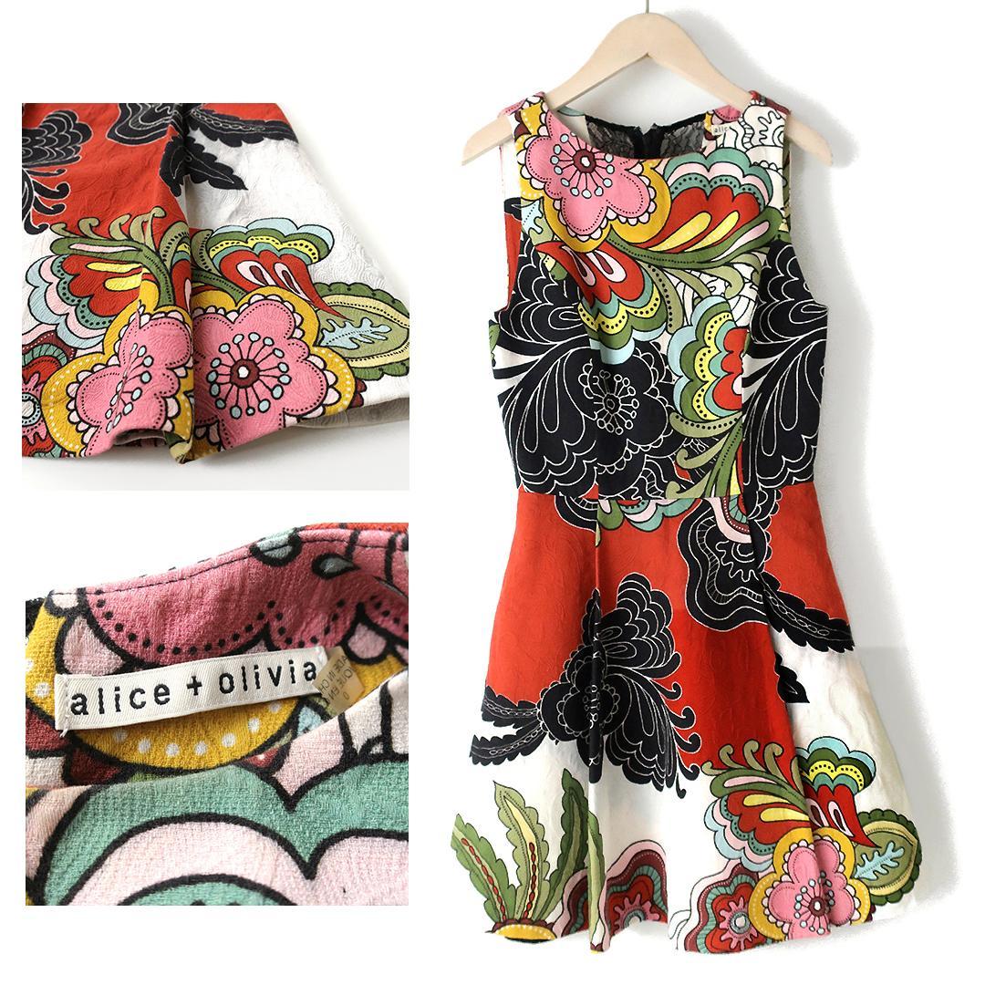 Alice+olivia ノースリーブワンピース フラワーアート総柄ワンピース