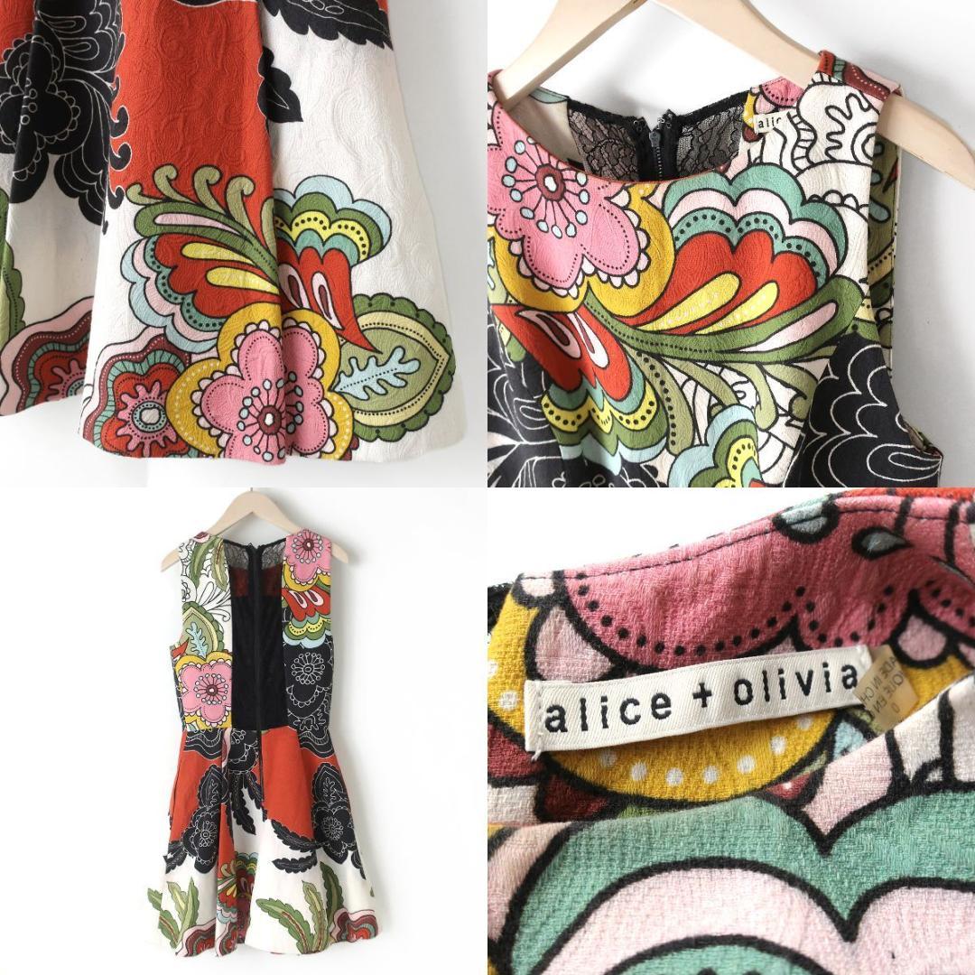 Alice+olivia ノースリーブワンピース フラワーアート総柄