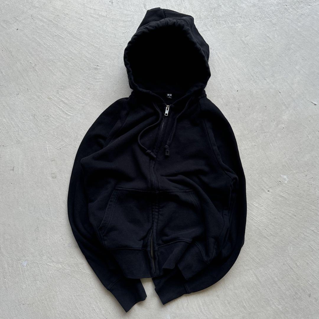 00s old uniqlo zip hoodie 短丈 ジップパーカー 黒