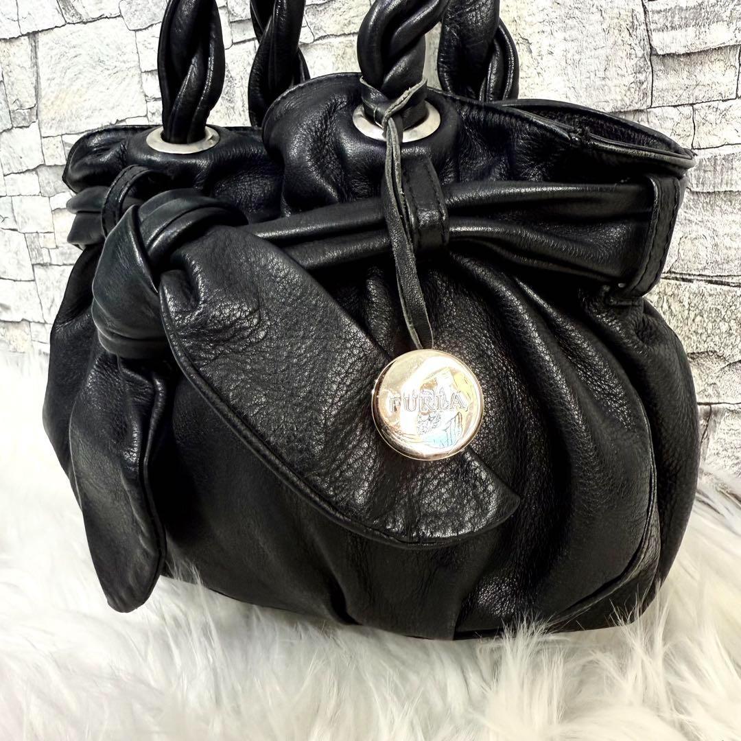 FURLA フルラ リボン巾着ロゴレザーミニハンドバッグ トート