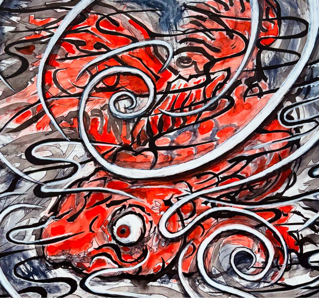 【額装付き】手描きオリジナル色紙アート 絵画／動物／金魚／インテリア／一点もの