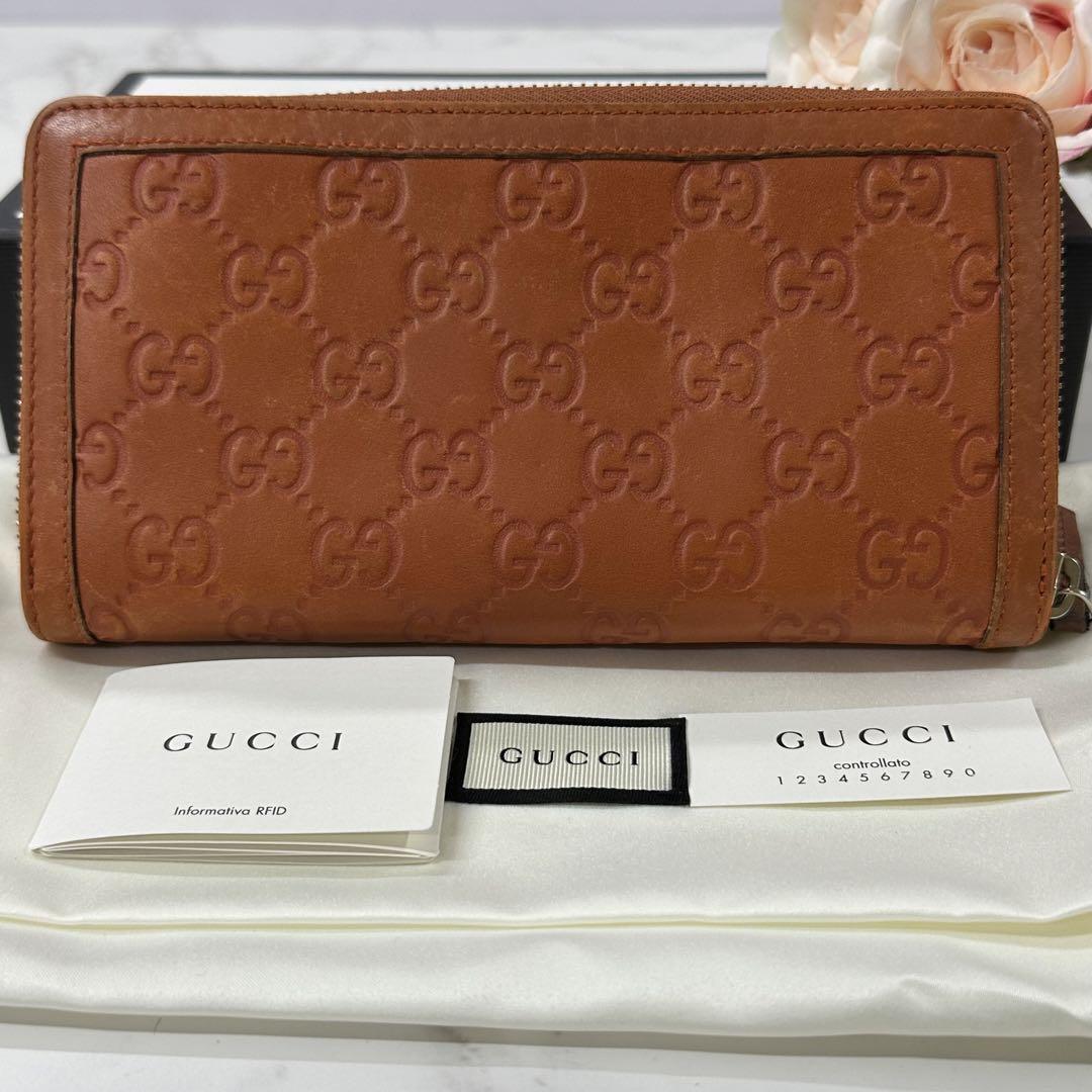 新品同様‼️ グッチ　GUCCI 財布　長財布　シマレザー　ラウンドファスナー