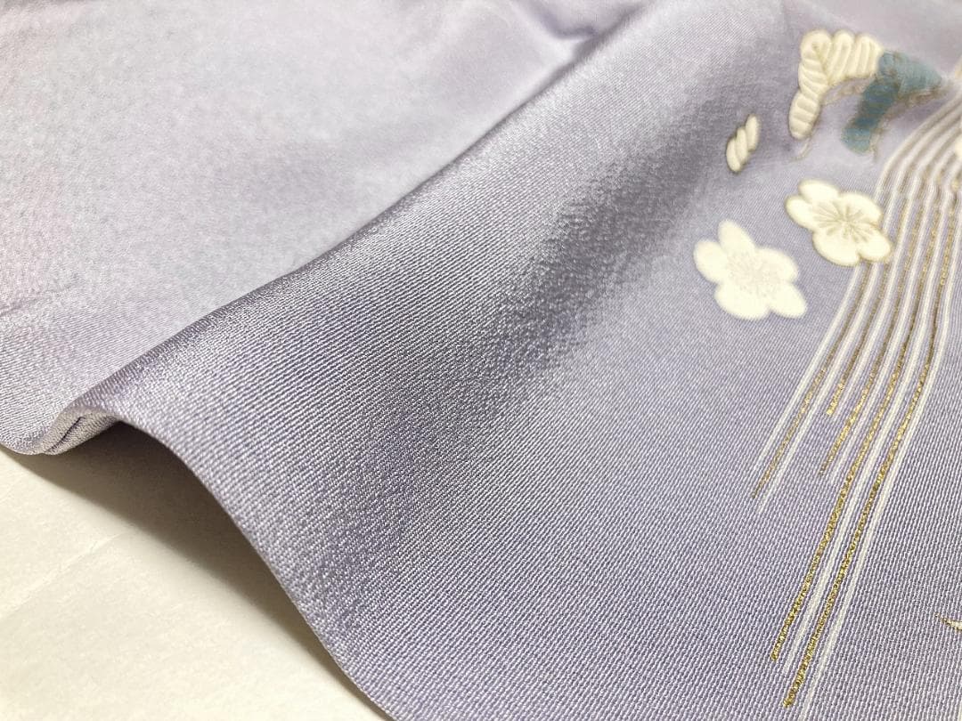 京友禅 金駒刺繍 金彩 花柄 貝桶 訪問着 袷 正絹 紫 グレー 淡藤色1371 京友禅 金駒刺繍 金彩 花柄 貝桶 訪問着 袷 正絹 紫 グレー 淡藤色1371