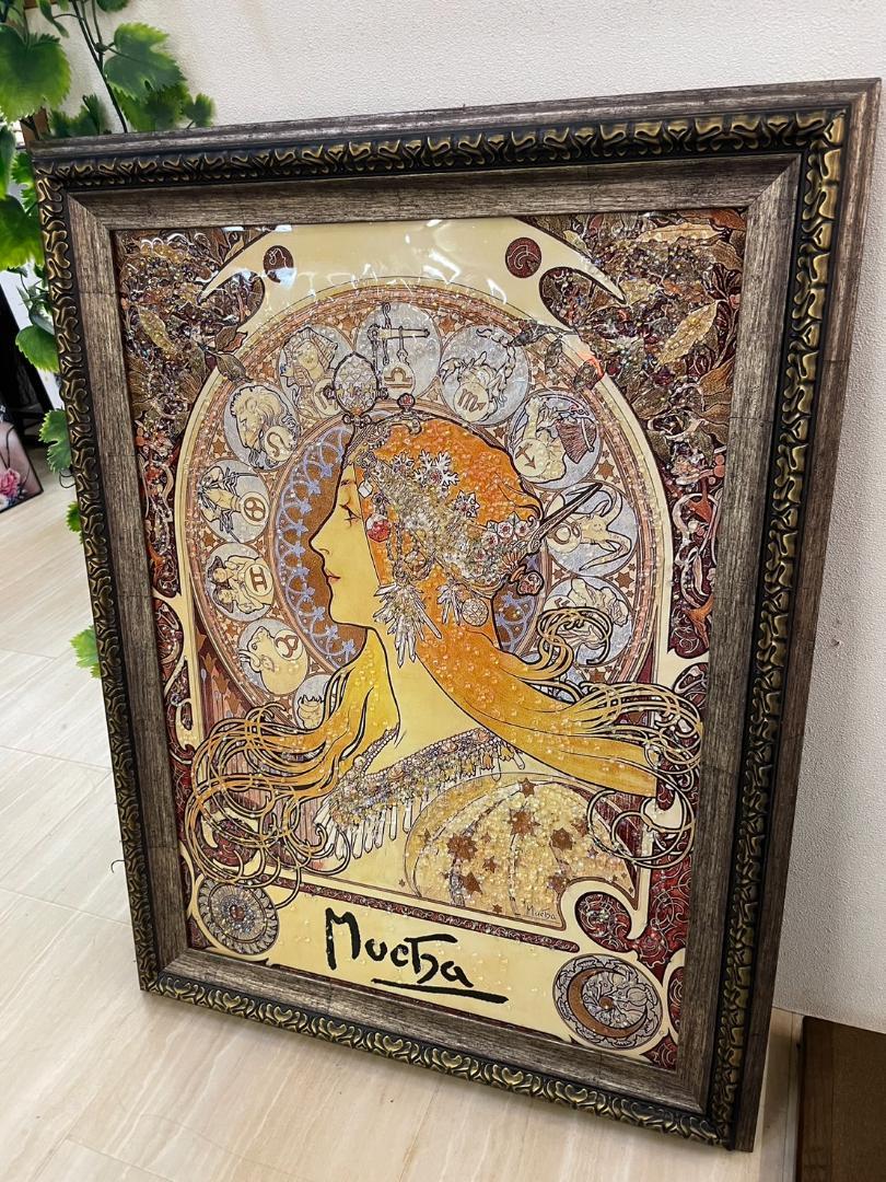絵画　ミュシャ 水晶絵 ミュシャ「黄道十二宮」Mucha アートパネル クリスタル