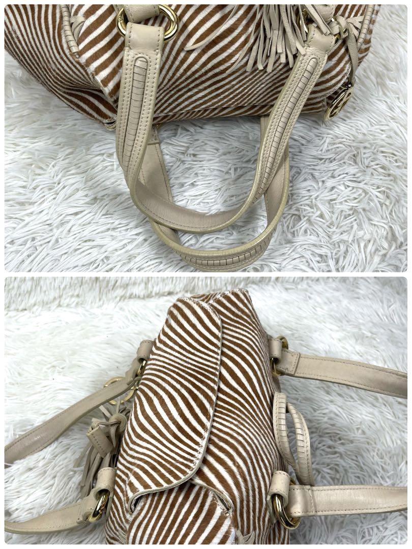 美品‼️GIORGIO ARMANI ハンドバッグ ハラコ ゼブラ柄 ロゴ金具