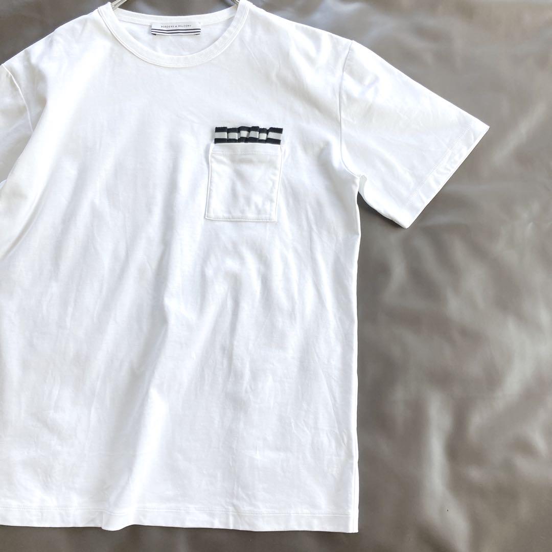 美品＊BORDERS at BALCONY フリルポケットTシャツ L 限定品