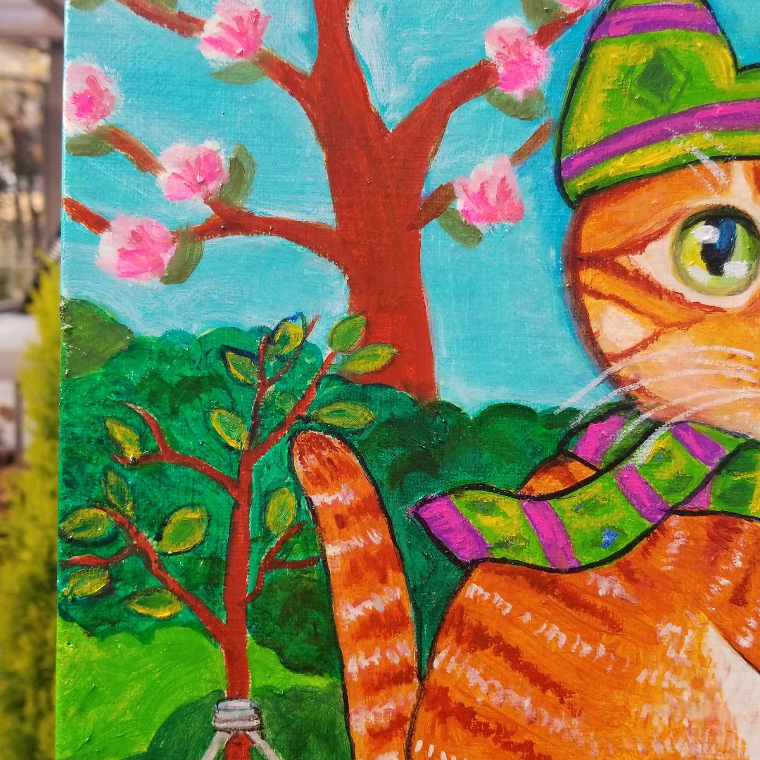 油絵　専用　自転車に乗るエースくん