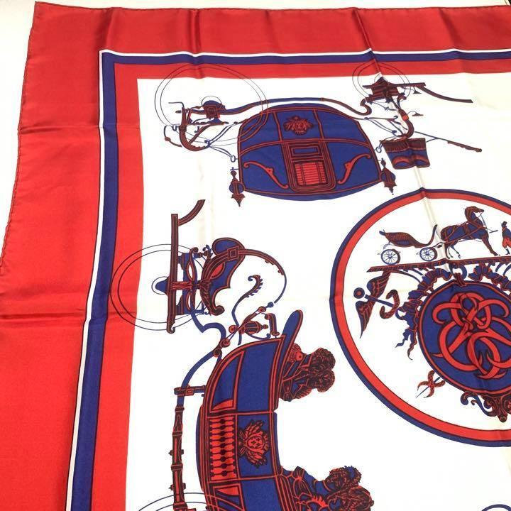 ☆美品☆HERMES カレ90 馬車 大判スカーフ(レッド)【1064105】 【国内