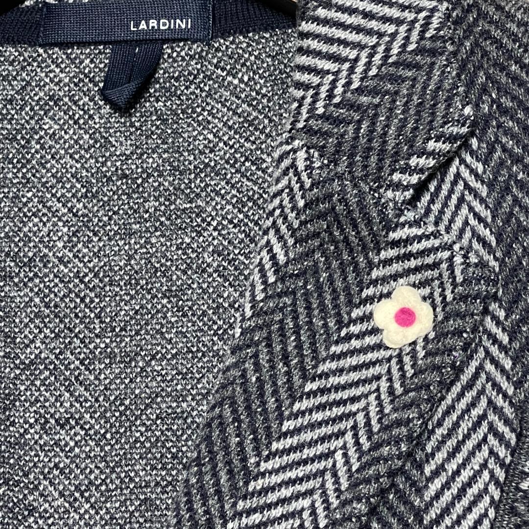 【美品◆伊製】ラルディーニ ニットジャケット L ヘリンボーン ネイビー グレー