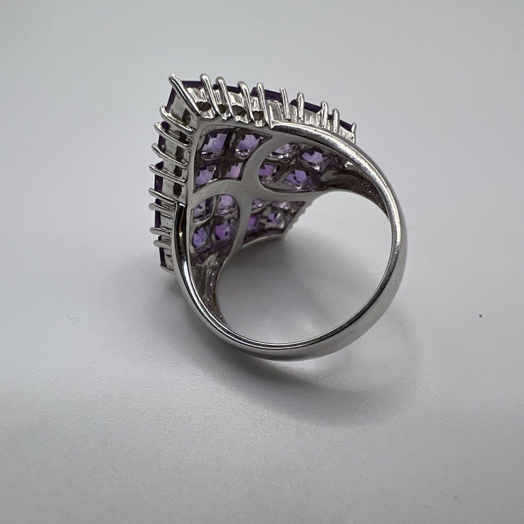 値下げ　K14 ホワイトゴールド スクエアカット　アメジスト3.82ct 12号