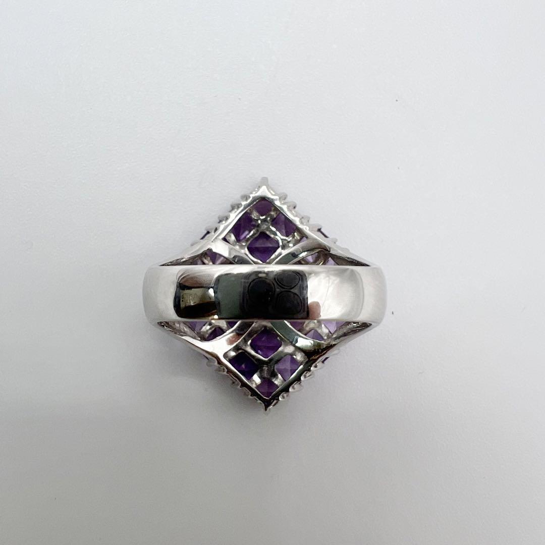 値下げ　K14 ホワイトゴールド スクエアカット　アメジスト3.82ct 12号