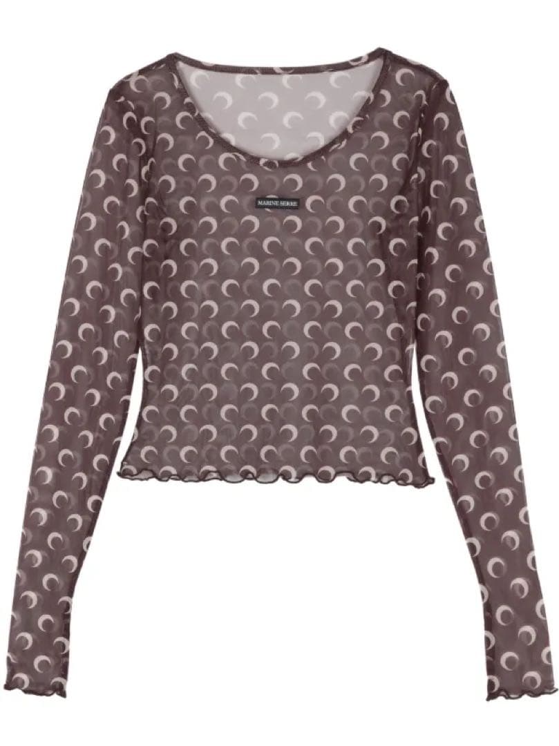 マリーンセル Moonプリント メッシュ トップ ブラウンM・MARINE SERRE