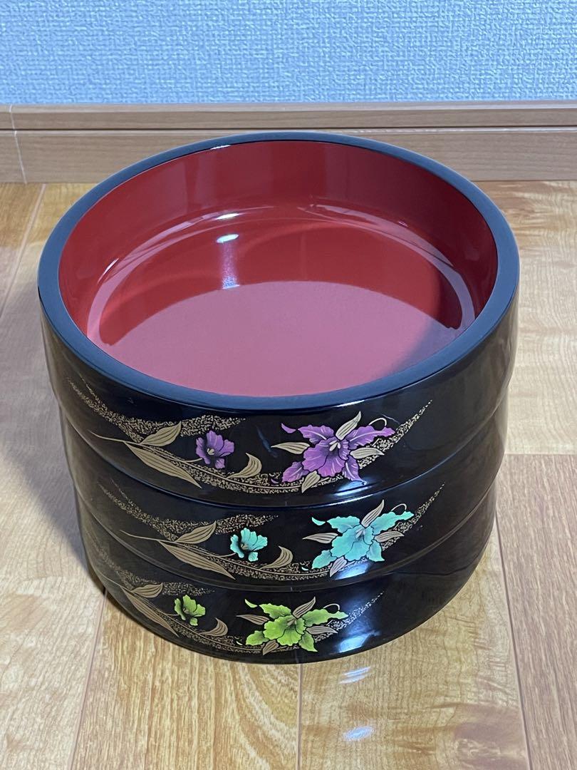 黒赤花柄寿司桶 二重構造