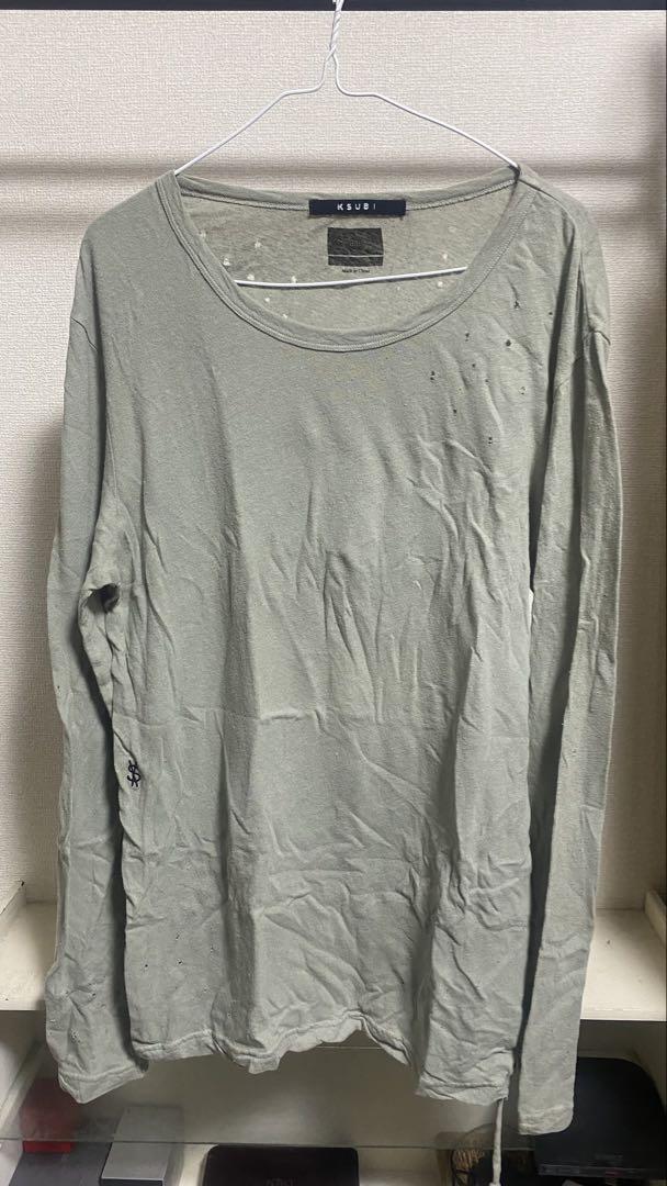 KSUBI グレー 長袖カットソー　ダメージ加工