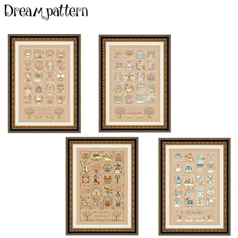 【シーズンカレンダー／薄茶色18ct　4点セット】クロスステッチキット