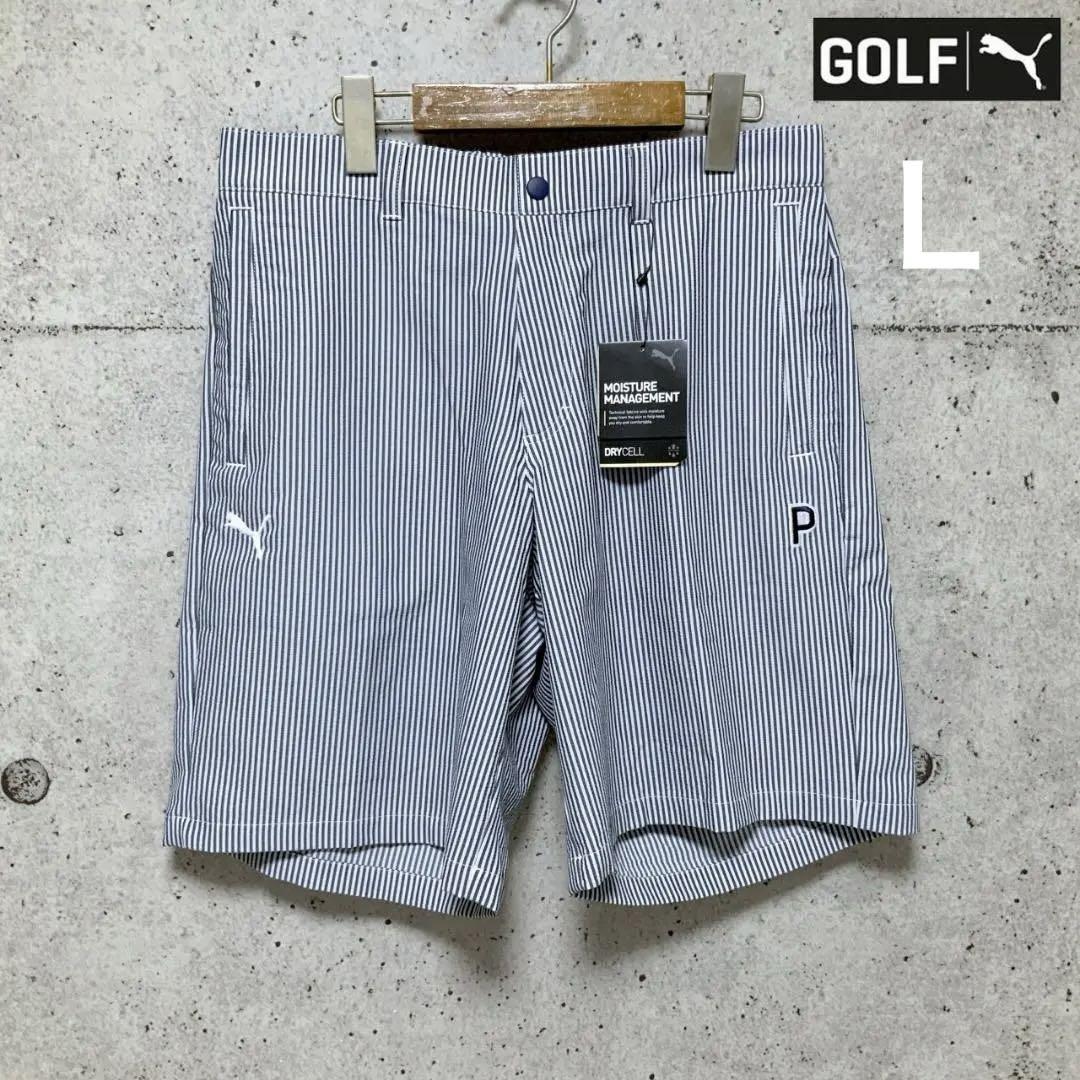 PUMA GOLF【L】 シアサッカー生地ショートパンツ（ネイビー