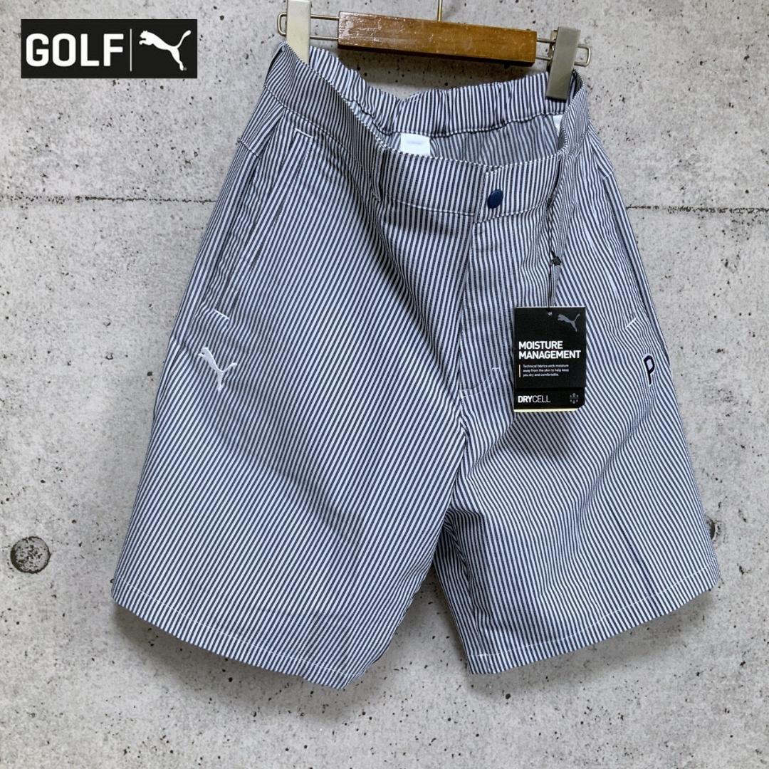 【L】プーマ ゴルフ PUMA GOLF P シアサッカー ショートパンツ 紺 送料無料 新品 PUMA GOLF フラッグプリント シアサッカー