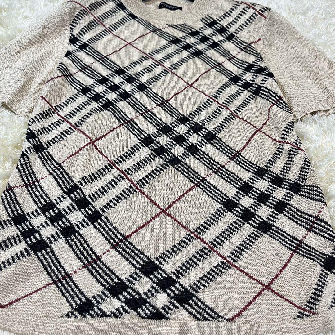 ✨極美品✨バーバリーロンドン 半袖 ニット シルク ノバチェック ハイネック