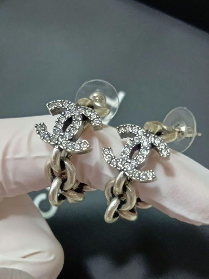 CHANEL シルバー チェーン フープ ピアス