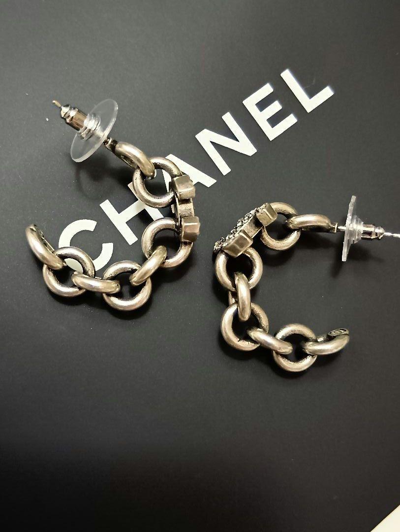 CHANEL シルバー チェーン フープ ピアス