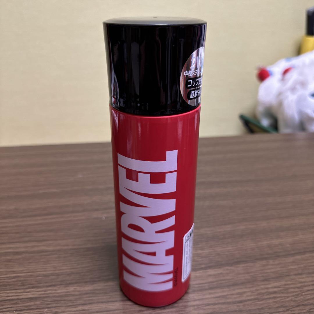 ステンレスマグボトル直飲み＆コップ付2ウェイ中栓マーベルロゴ370ml