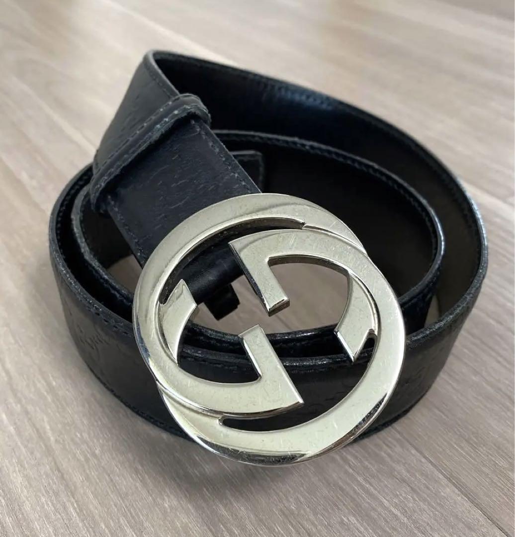 ◆GUCCI　グッチ ダブルG バックル レザーベルト　メンズ