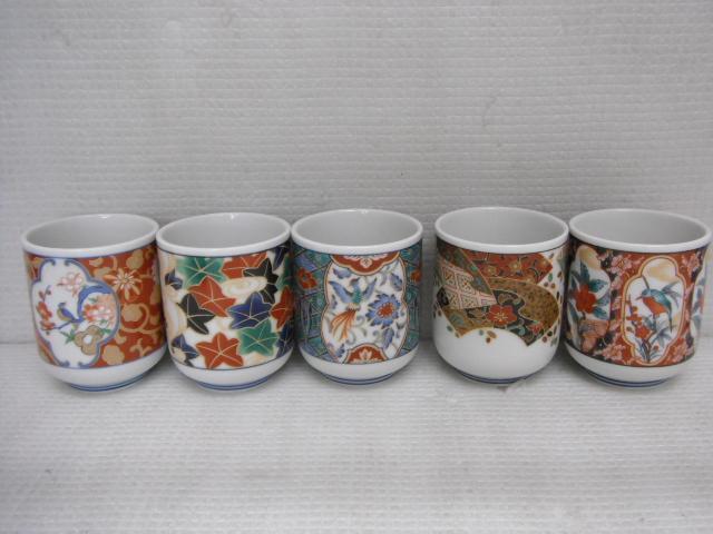 未使用品 有田焼 彩窯 絵変り 色絵 湯呑み 5客セット湯飲み 花鳥 花札Z-A