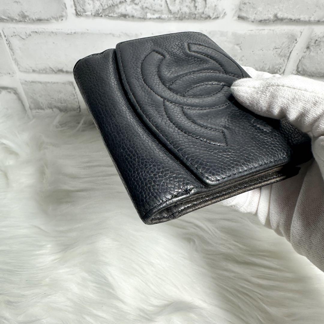 CHANEL キャビアスキン Wホック デカココ 二つ折り 財布