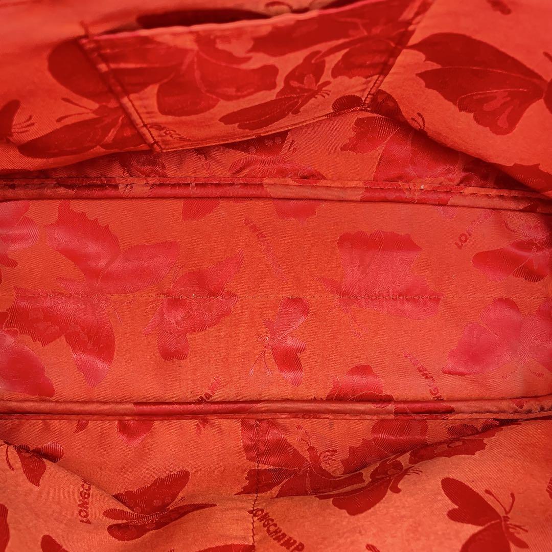 美品 Longchamp ロンシャン ハンドバッグ クロコ型押し レッド