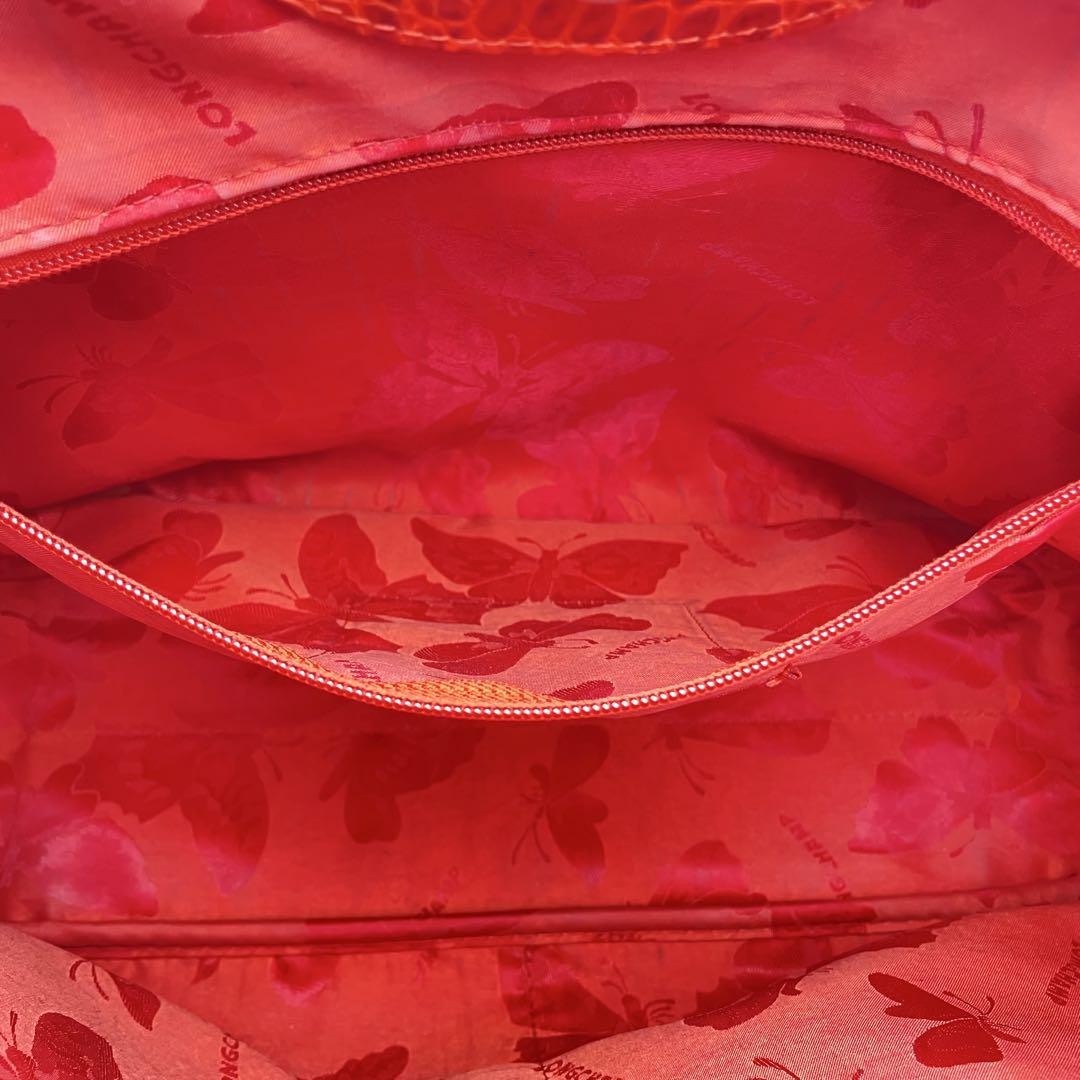 美品 Longchamp ロンシャン ハンドバッグ クロコ型押し レッド