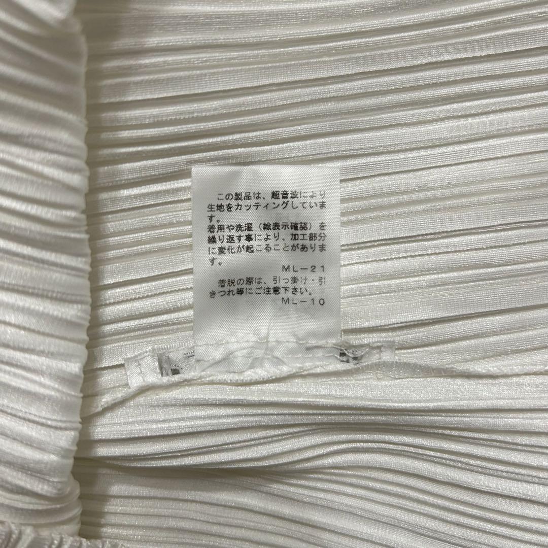 PLEATS PLEASEノーカラーブラウス 長袖シャツ 特殊プレス加工