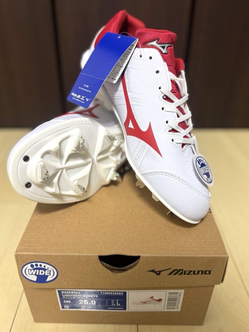 【新品未使用】Mizuno スパイクWIDE ホワイト/レッド