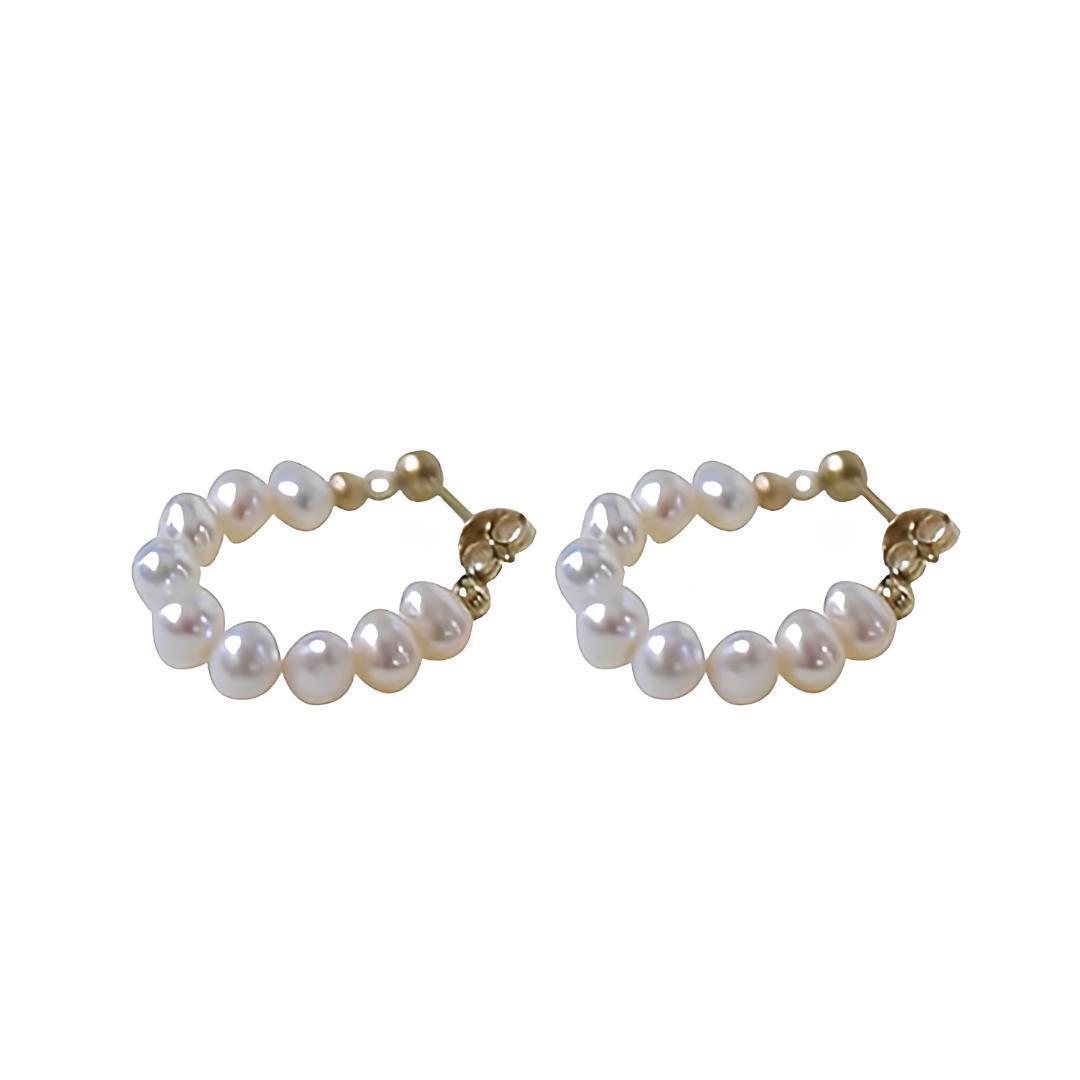 p098c【人気商品✧】連続パールピアス　K18　パーティー　結婚式　ドレス