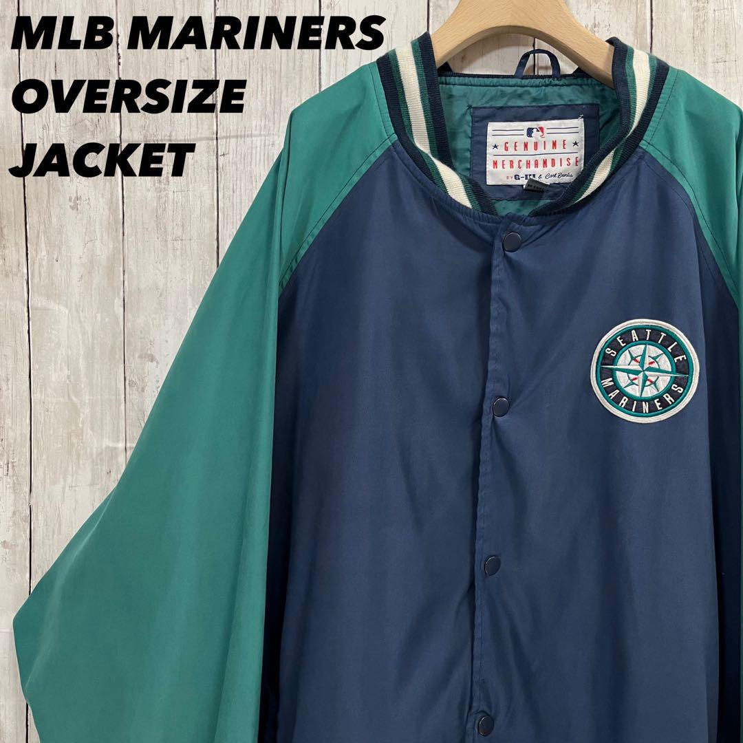 アメリカ古着MLB シアトルマリナーズ　刺繍ロゴスタジャン　サイズXXLゆるだぼ