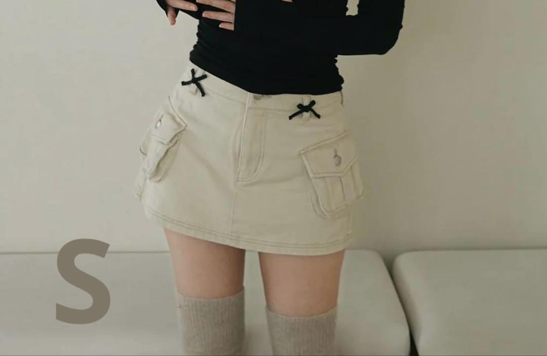 Baby ribbon mini skirt beige S