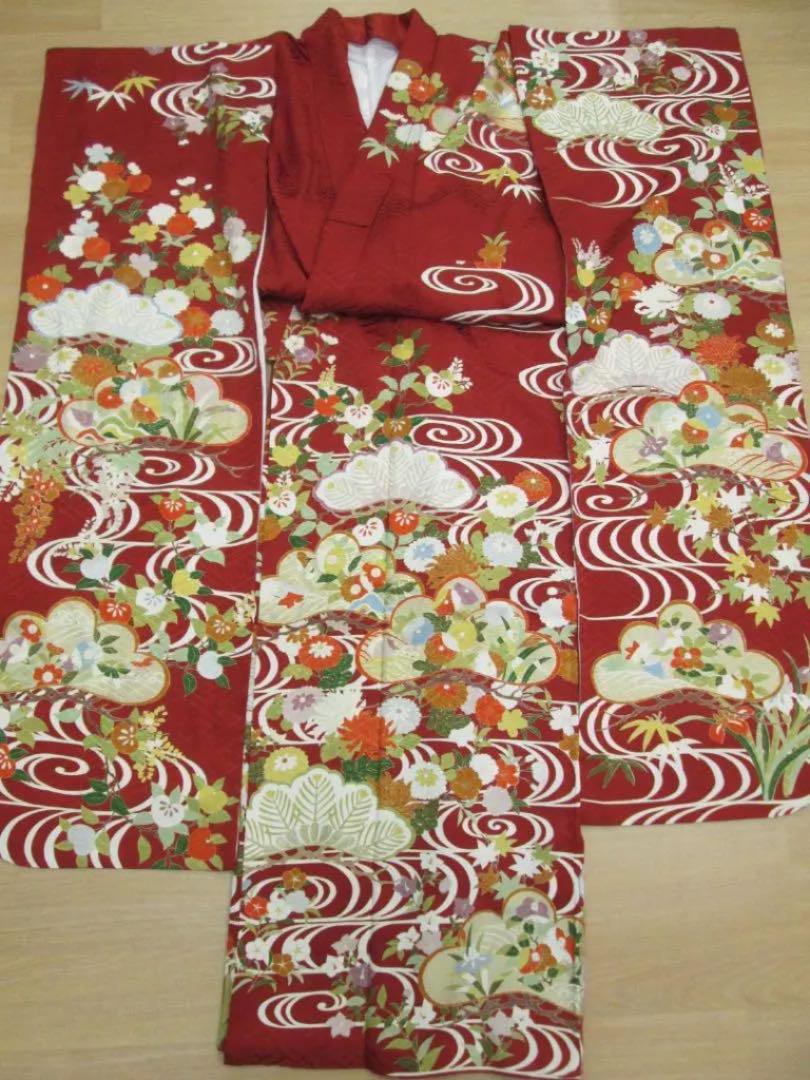 新品☆赤系☆豪華友禅　振袖　松流水
