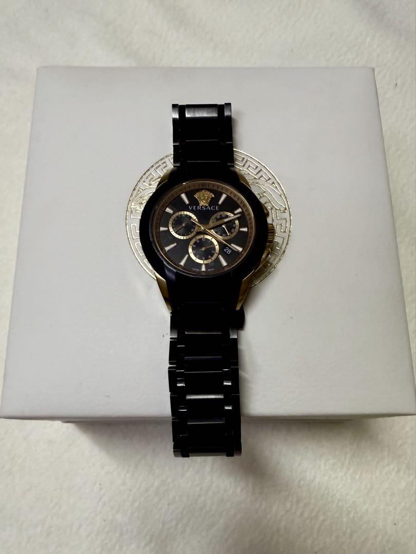 【美品】VERSACE メデューサクロノ　ブラックゴールド　時計