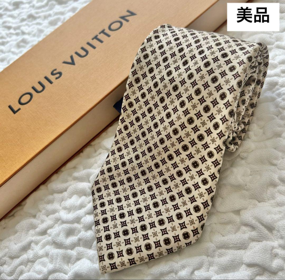美品✨LOUIS VUITTON モノグラム フラワー　ネクタイ　アイボリー