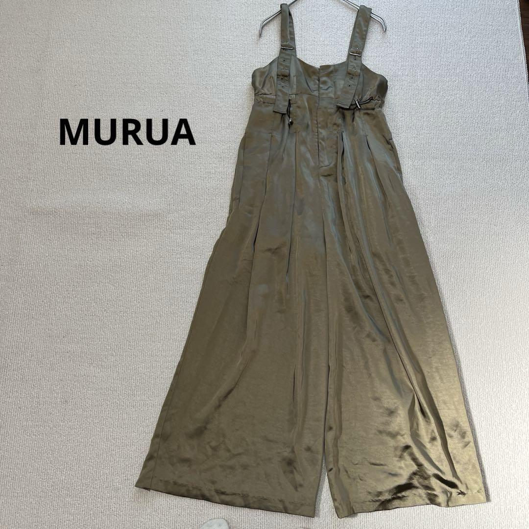 ムルーア MURUA オリーブ サロペット ワイドレッグ 肩紐調整 おしゃれ