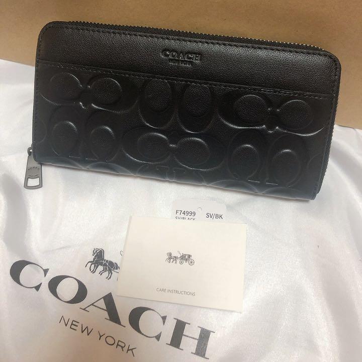 訳あり メンズ コーチ Coach シグネチャー 長財布 ブラック エンボスドレザー 長財布