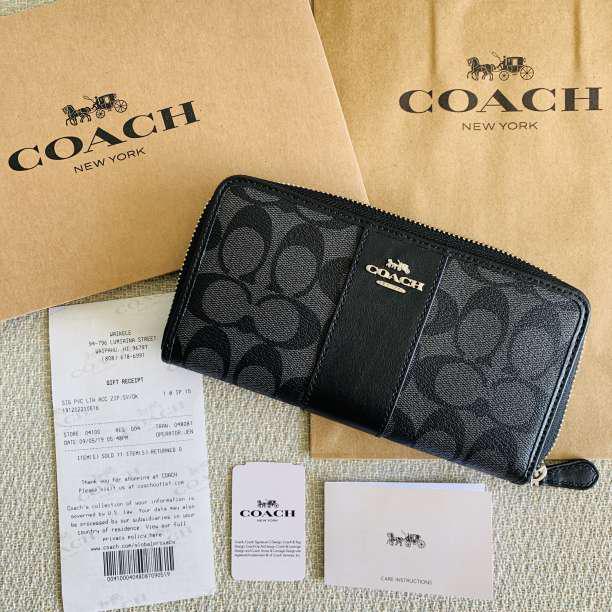 売上実績NO.1 長財布 COACH コーチ 新品 ラウンドジップ ブラック 黒 シグネチャー 小物