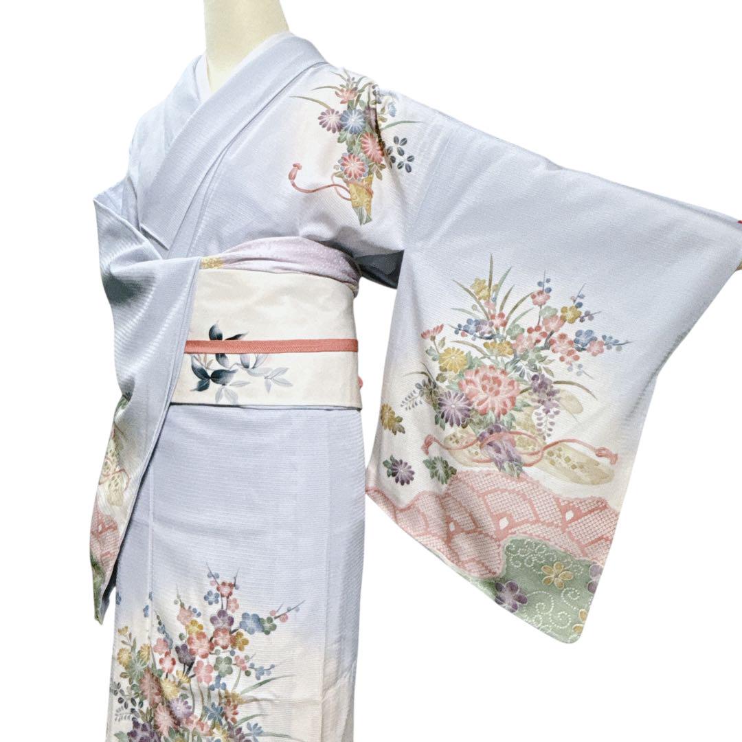 A78愛華 洗える夏着物 訪問着 絽 花柄模様 正絹 美品 フォーマル