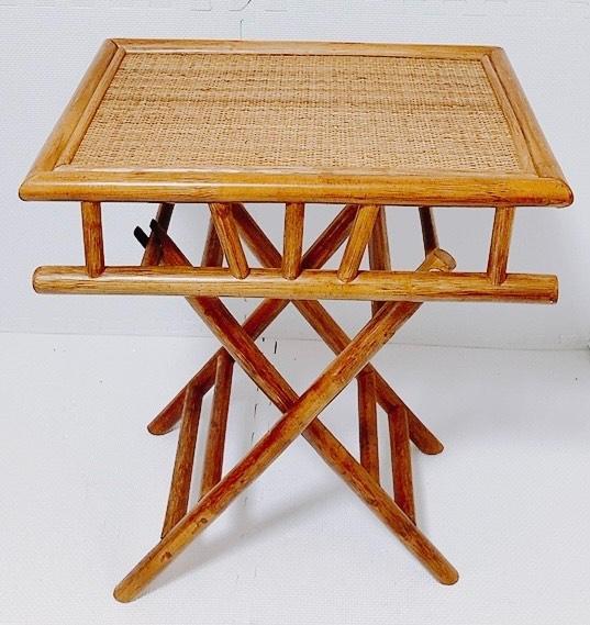 【美品 ビンテージ 送料込】ラタン素材 折りたたみ式テーブル 藤素材