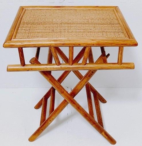 【美品 ビンテージ 送料込】ラタン素材 折りたたみ式テーブル 藤素材