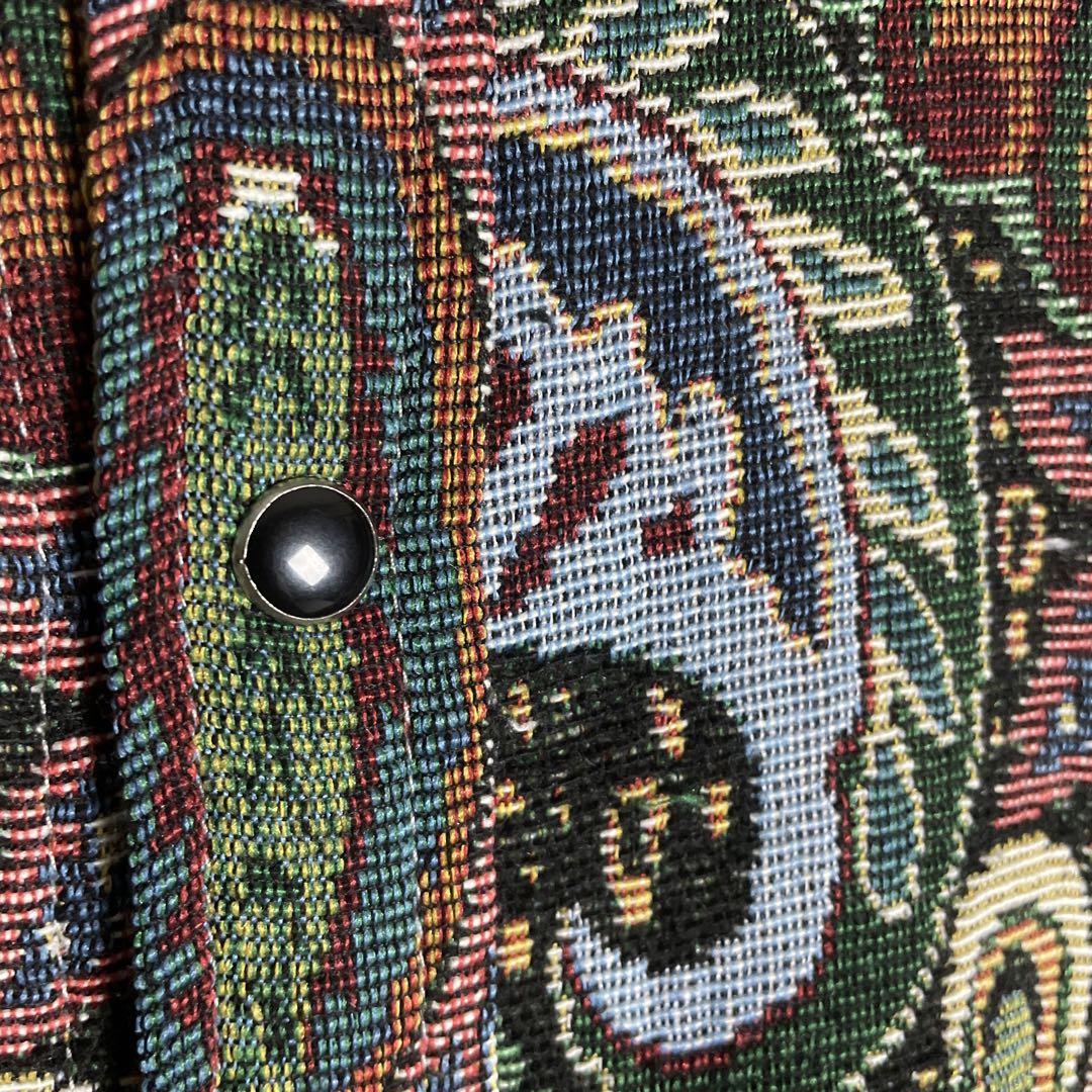 ペイズリー総柄 刺繍 ゴブラン織 デザインシャツ 厚生地