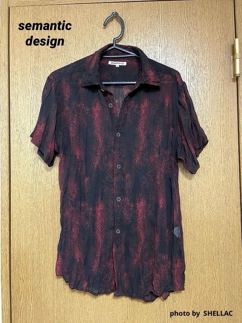 semantic design シワ加工 ダマスク柄 グラデーションシアーシャツ