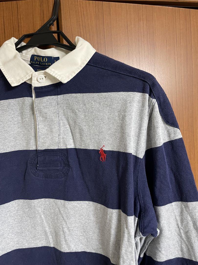 POLO ラガーシャツ ネイビー/グレー ストライプ