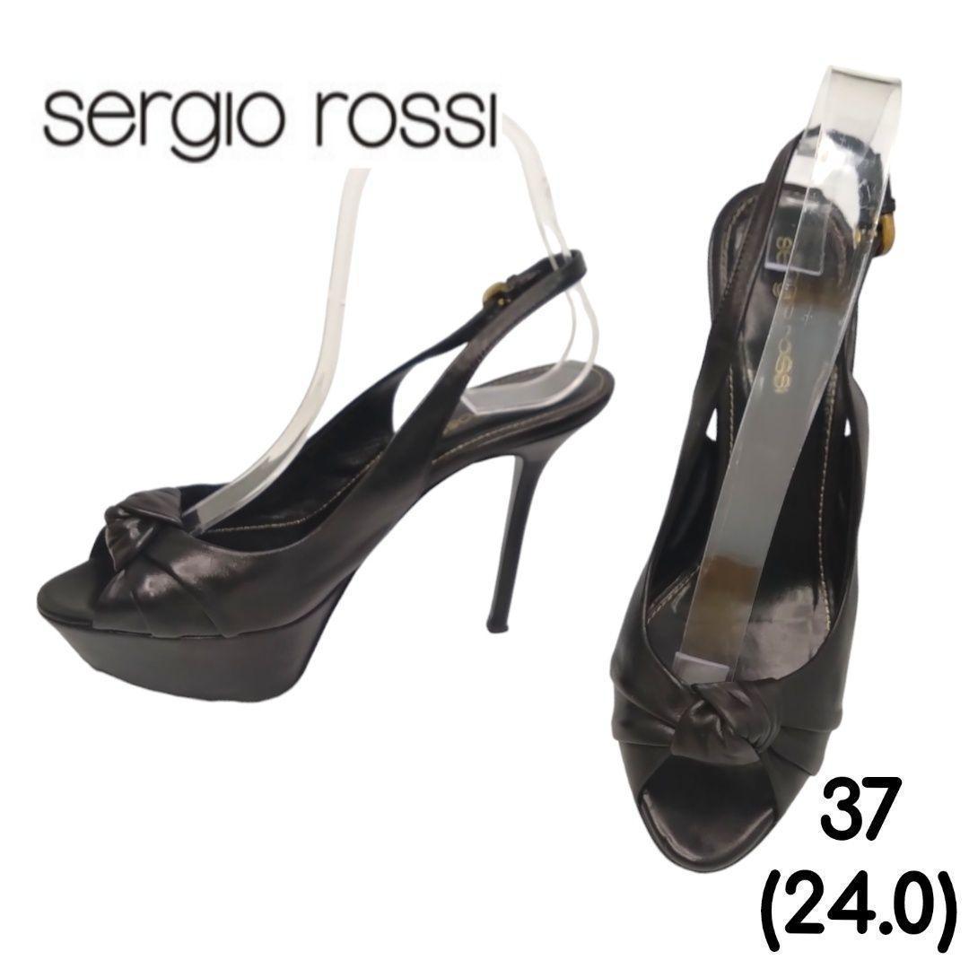 【Sergio Rossi】ストラップ付き レザー サンダル 大人気☆ sergio rossi サンダル 本革 バックストラップ 37