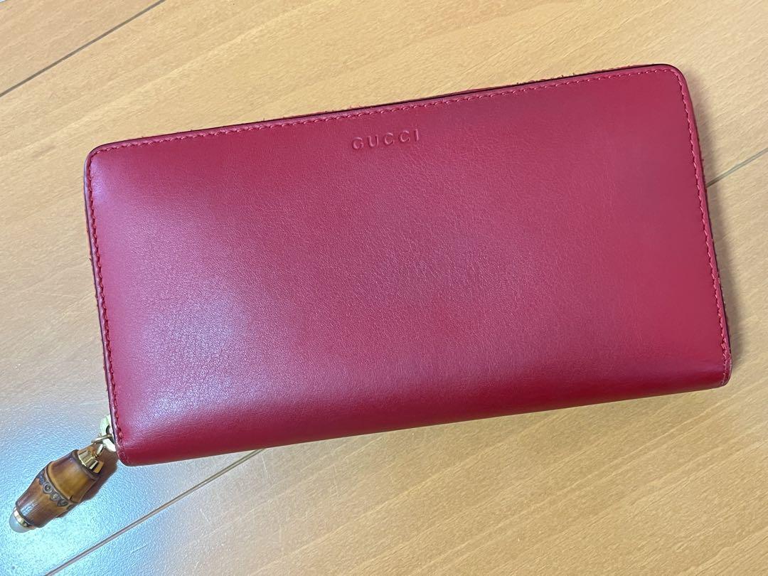 GUCCI グッチ バンブー 長財布 レザー レッド ラウンドファスナー